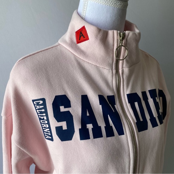 San Diego zipper light pink turtleneck bomber crop jacket - Picture 10 of 13